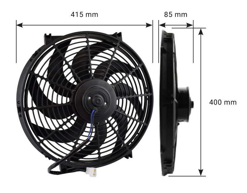 Proflow Electric Cooling Fan Kit, Curved Black, 16 in, 2000 CFM ,Reversible, with Fan Control, Thermostatic, 185 On 170 Off and mounting hardware, kit